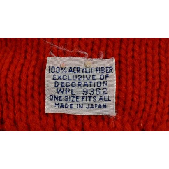 80s Red & Black 100% Acrylic Knit Silver Grommets Women's Mittens Made in Japan - Picture 6 of 7